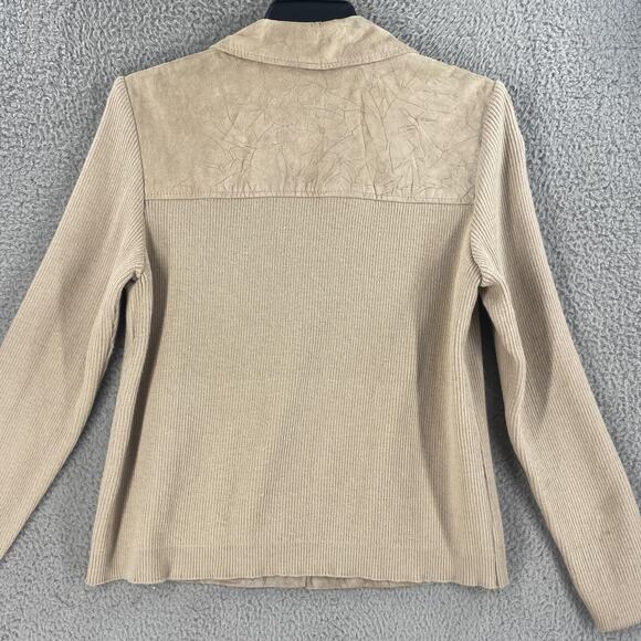 Coldwater Creek Jacket Womens Large Tan Suede Leather Knit Sleeves Full Zip - Picture 9 of 9